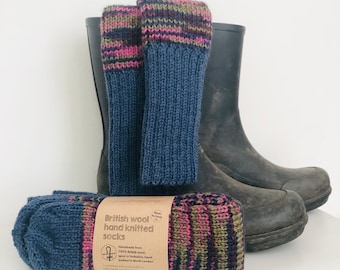 Hand Knitted British Wool Socks: Chunky Bed Socks, Sizes 4-11