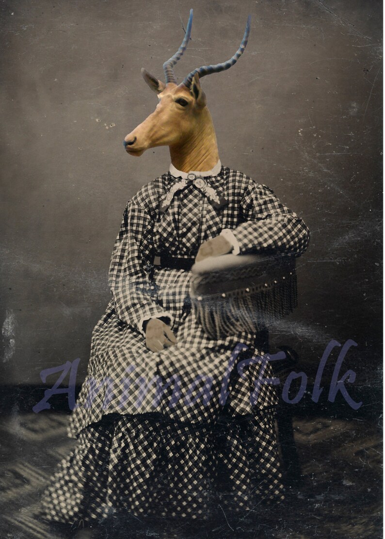 ANTELOPE Lady Art Mixed Media Collage Print Victorian | Etsy