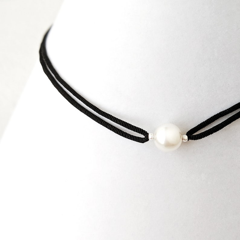 White Pearl Choker Necklace Pearl Black String Choker Etsy