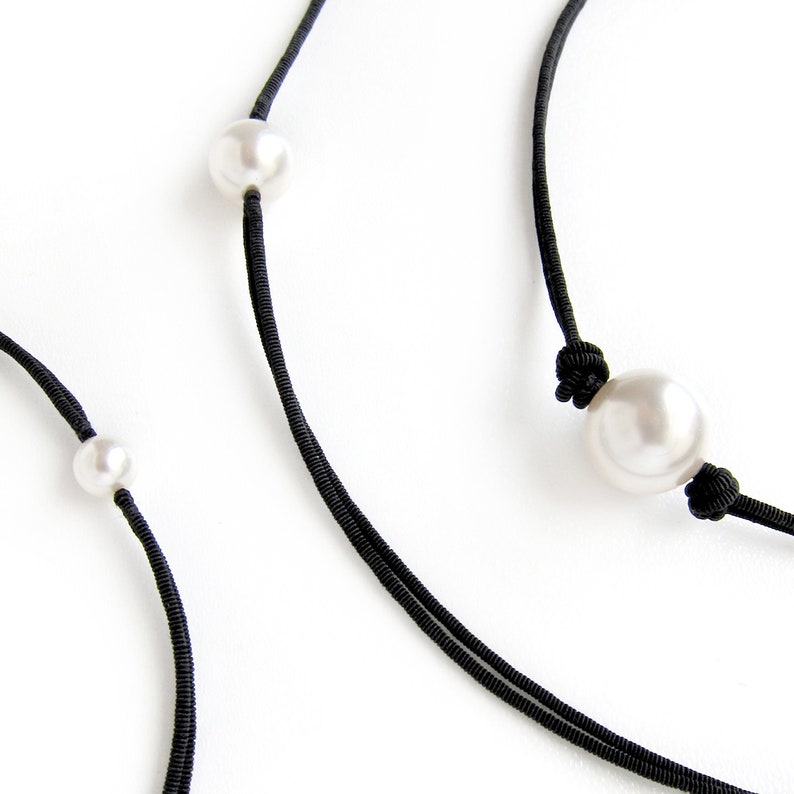 White Pearl Choker Necklace Pearl Black String Choker Etsy