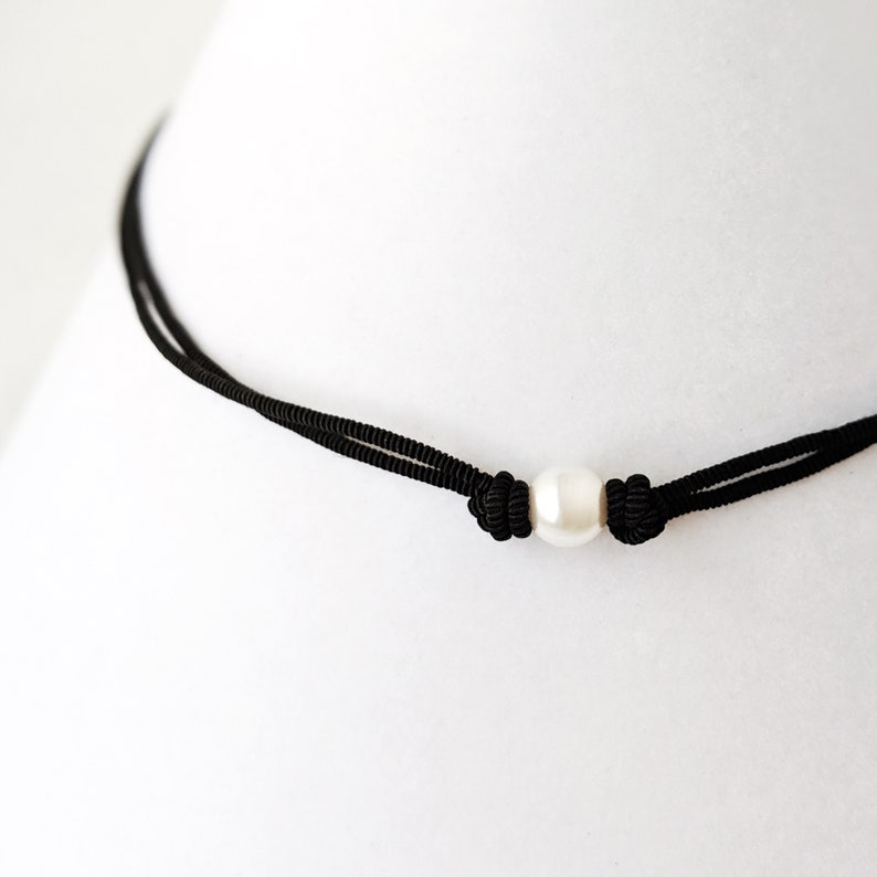 White Pearl Choker Necklace Pearl Black String Choker Etsy