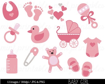 Baby-Dusche-Clipart, Baby Clipart, Baby Mädchen ClipArt, Schwangere Clipart, rosa, Kinderwagen, Body - kommerziellen und persönlichen - BUY 2 GET 1 FREE!