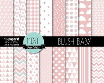 Pink Baby Girl Digital Paper, Pink Baby Shower Scrapbooking Papers, Patterned Paper, Printable Sheets, Pastel baby - BUY 2 GET 1 FREE!