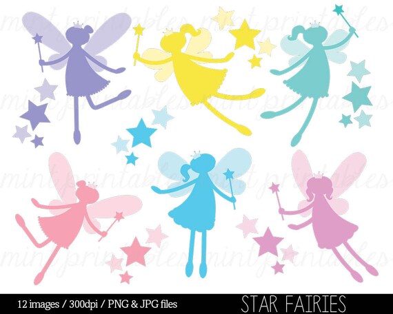 Fairy Silhouette Digital Clipart Clip Art, Clipart Fairies, Star Fairies, Crown, Fairy Princess - Commercial & Personal - BUY 2 GET 1 FREE!