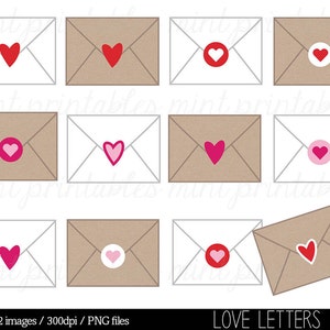 Love Letter Clipart Clip Art, Digital Heart Clipart, Envelopes, Valentines Day, Kraft Paper - Commercial & personal - BUY 2 GET 1 FREE!
