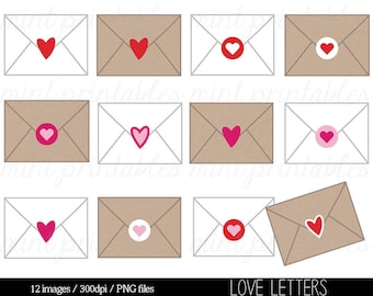 Love Letter Clipart Clip Art, Digital Heart Clipart, Envelopes, Valentines Day, Kraft Paper - Commercial & personal - BUY 2 GET 1 FREE!