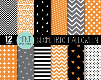 Halloween Scrapbooking Paper, Digital Paper, Patterned Paper, Printable Sheets black orange dots chevron background - BUY 2 GET 1 FREE!