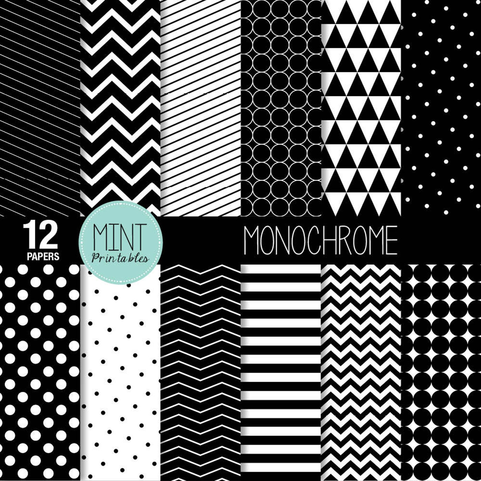 Black and White Scrapbooking Paper Monochrome Digital Paper | Etsy