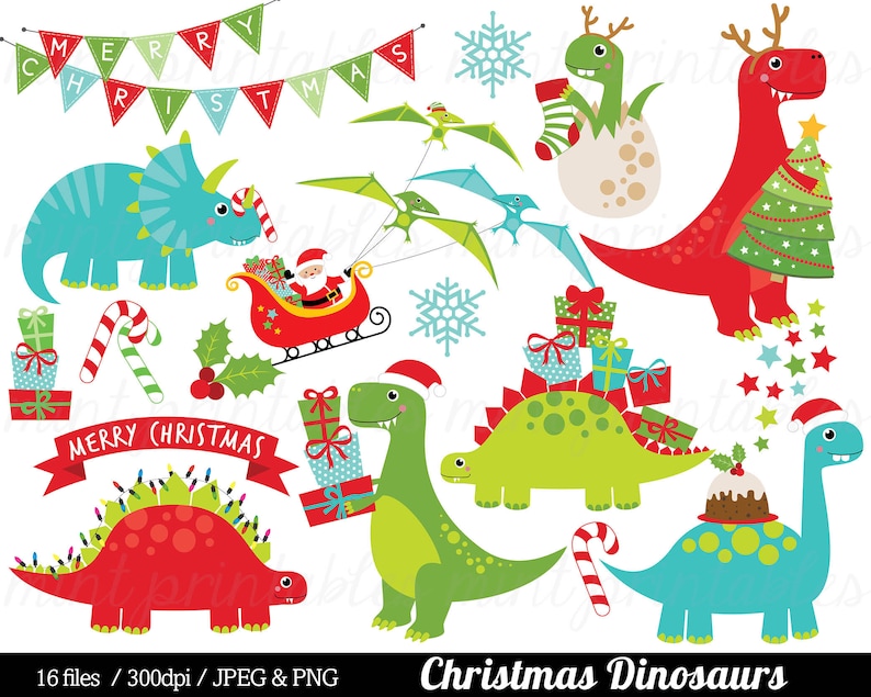 Download Christmas Clipart Dinosaur Clip Art Dinosaurs Santa | Etsy
