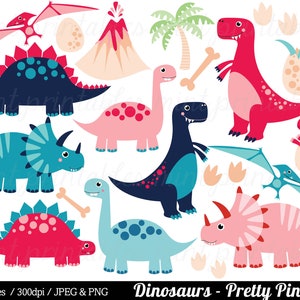 Dinosaur Clipart, Pink dinosaurussen Clip Art, T Rex Stegosaurus Triceratops Pink Girl dino partij - commerciële & Personal - BUY 2 GET 1 FREE!