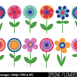 Flower Clipart Clip Art, Bright Flowers, Retro vintage flowers, Floral Clipart, Spring Clipart - Commercial & Personal - BUY 2 GET 1 FREE!