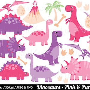 Dinosaur clipart, roze paars dinosaurussen glinsterende Clip Art, T Rex Stegosaurus Triceratops meisje Dino party-commerciële & Personal-kopen 2 GET 1 gratis!