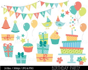 Birthday Clipart, Birthday Clip art, Bunting Clipart, Birthday Party, Birthday Cake, Invitation - Commercial & Personal - BUY 2 GET 1 FREE!