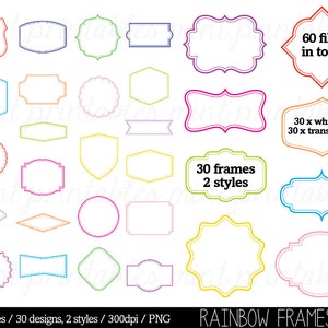 Border Clip Art Clipart, Colored Digital Frame Label, Tags Rainbow Bright Decorative vintage - Commercial & personal - BUY 2 GET 1 FREE!