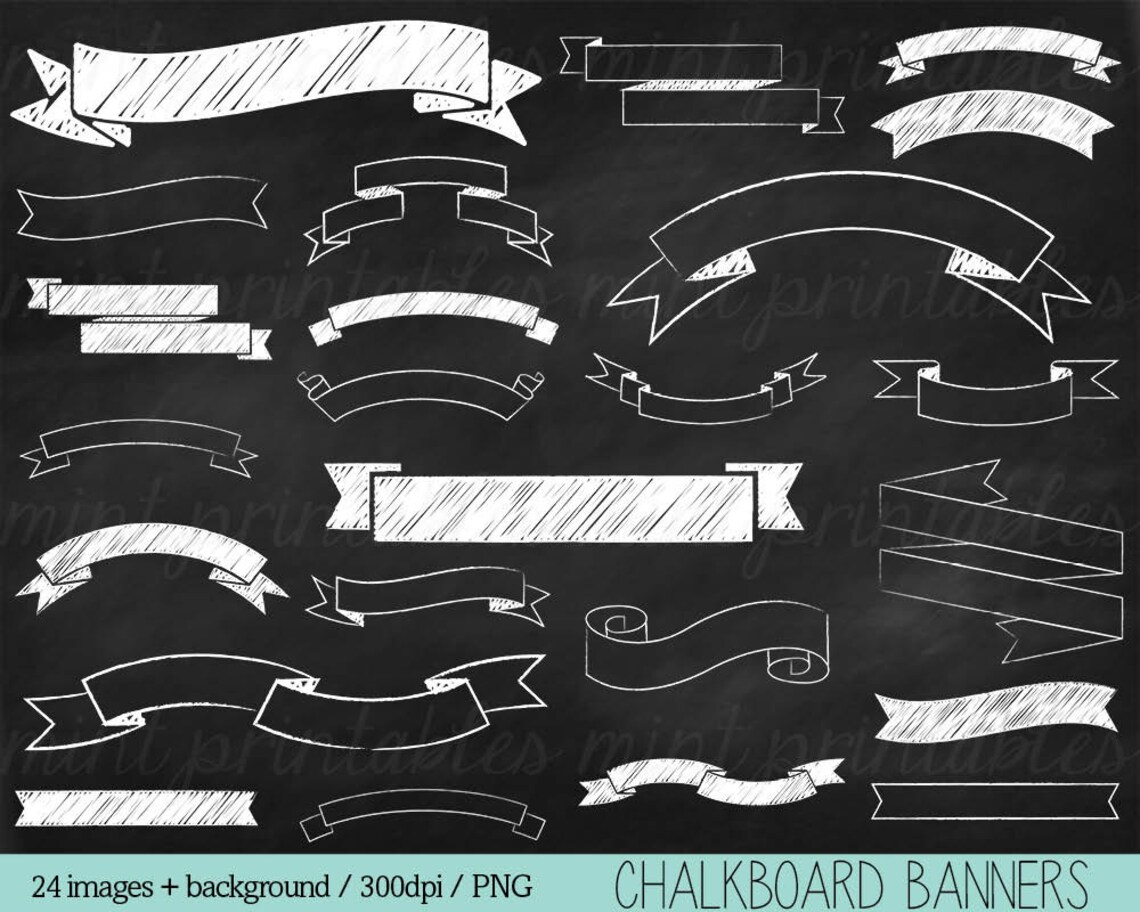 Chalkboard Banners Clipart Chalk Clipart Chalkboard Ribbons Etsy