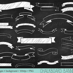 Chalkboard Banners Clipart, Chalk Clipart, Chalkboard Ribbons, Chalkboard Clipart, Doodle - Personal & Commercial - BUY 2 GET 1 FREE!