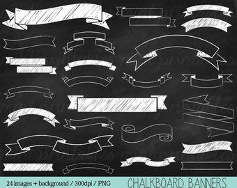 Chalkboard Banners Clipart, Chalk Clipart, Chalkboard Ribbons, Chalkboard Clipart, Doodle - Personal & Commercial - BUY 2 GET 1 FREE!