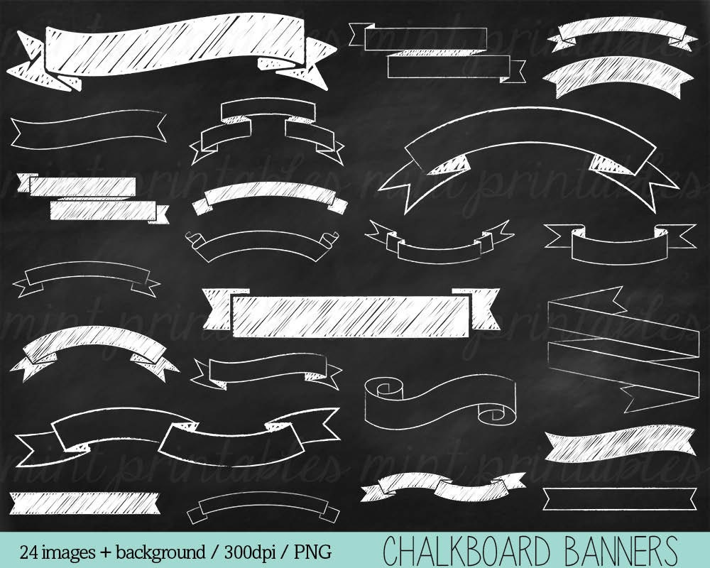 Chalkboard Banners Clipart Chalk Clipart Chalkboard Ribbons | Etsy