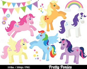 Pony Unicorn Clipart Clip Art, Little Ponies Horse rainbow girls baby girl party - Commercial & Personal - BUY 2 GET 1 FREE!