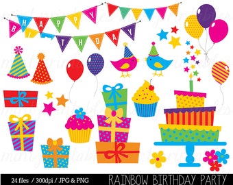 Clipart de cumpleaños, arte clip de cumpleaños, Bunting Clipart, fiesta de cumpleaños, pastel de cumpleaños, invitación - comercial y personal - comprar 2 obtener 1 GRATIS!