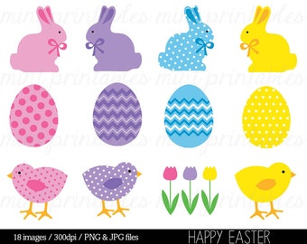 Easter Clipart Clip Art, Easter Bunny Clipart, Happy Easter, Chicks, Easter Egg, Basket Bunting - Commercial & Personal - BUY 2 GET 1 FREE!