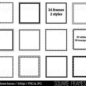 Square Frames Clipart Clip Art, Square Borders Clipart Clip Art,Scalloped Edge Square Frames - Personal & Commercial - BUY 2 GET 1 FREE!