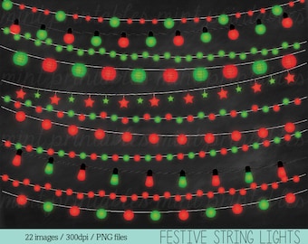 Christmas Lights Clipart String Lights Fairy Lights Clip Art Red Green Festive Holiday Xmas - Personal & Commercial - BUY 2 GET 1 FREE!