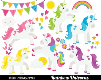 Unicorn Clipart, Rainbow Unicorn Clip Art, Pony horse pink blue purple girls baby girl party - Commercial & Personal - BUY 2 GET 1 FREE!