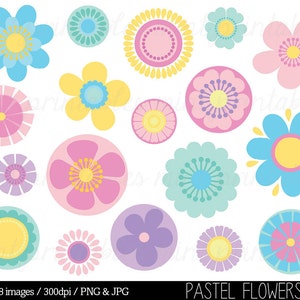 Flower Clipart Clip Art, Pink Flowers, Pastel Flowers, Retro flowers, vintage flowers, Floral - Commercial & Personal - BUY 2 GET 1 FREE!