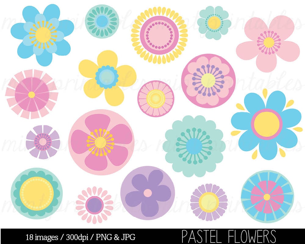 Flower Clipart Clip Art, Pink Flowers, Pastel Flowers, Retro flowers, vintage flowers, Floral - Commercial & Personal - BUY 2 GET 1 FREE!