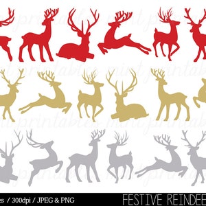 Christmas Clipart, Christmas Clip Art, Reindeer Clipart, Reindeer silhouette Clip Art red gold - Commercial & Personal - BUY 2 GET 1 FREE!