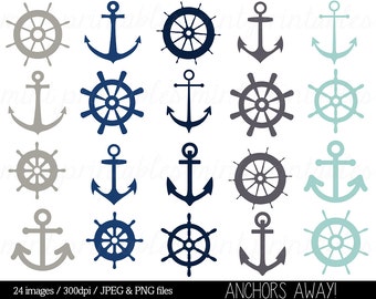 Nautical Clipart Clip Art, Anchor Clipart, Helm Clipart, Sailing Ocean Seaside Sailor Ship - Commercial & Personal - BUY 2 GET 1 FREE!
