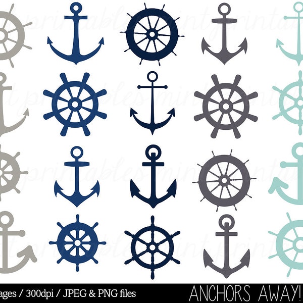 Nautical Clipart Clip Art, Anchor Clipart, Helm Clipart, Sailing Ocean Seaside Sailor Ship - Commercial & Personal - BUY 2 GET 1 FREE!