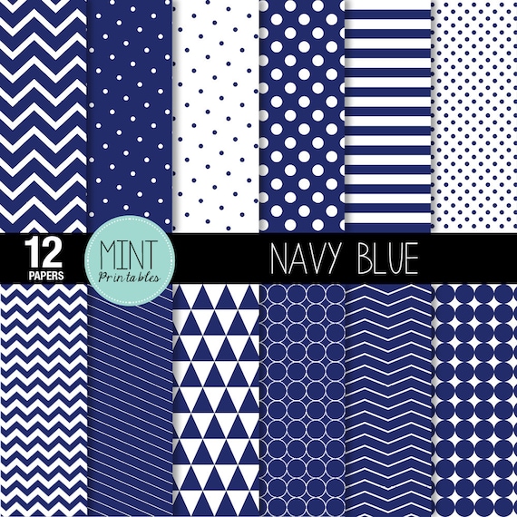 Navy and White Scrapbooking Paper, Digital Paper, Patterned Paper,  Printable Sheets Blue polka dots chevron background - BUY 2 GET 1 FREE!