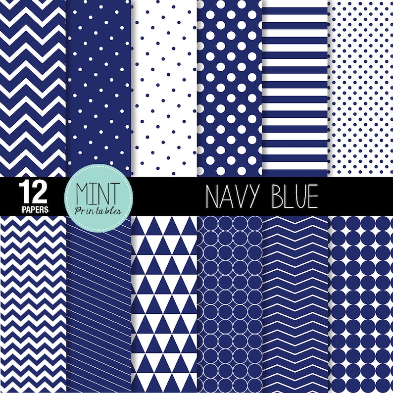 Navy and White Scrapbooking Paper Digital Paper Patterned Etsy