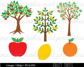 Tree Clipart Clip Art, Tree Silhouette Clipart, Clipart trees, Apple Tree, Lemon, Fruit Tree - Commercial & Personal - BUY 2 GET 1 FREE!