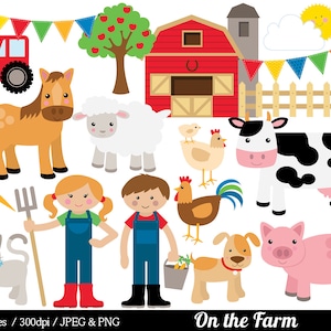 Granja Animal Clipart, Granja Clip Art, Granero Agricultor Caballo Vaca Cerdo Oveja Gallo Pollo Tractor - Comercial y Personal - COMPRAR 2 OBTENER 1 GRATIS!