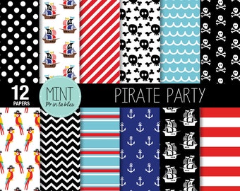 Pirate Digital paper, Pirates Scrapbooking Paper, Pirate Background, Nautical, Anchor, Ship  - Commercial & Personal - BUY 2 GET 1 FREE!