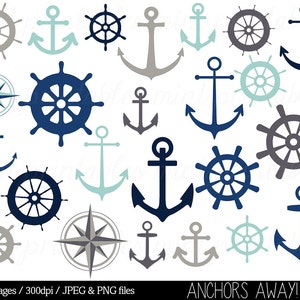 Anchor Clipart Clip Art, Nautical Clipart, Helm Clipart, Sailing Ocean Seaside Sailor Ship - Commercial & Personal - BUY 2 GET 1 FREE!