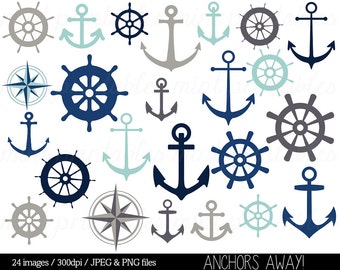 Anchor Clipart Clip Art, Nautical Clipart, Helm Clipart, Sailing Ocean Seaside Sailor Ship - Commercial & Personal - BUY 2 GET 1 FREE!