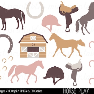 Horse Clipart, Horses Clip Art, Stable, Horse riding, Saddle, Animal clipart, Silhouette, Pony - Commercial & Personal - BUY 2 GET 1 FREE!