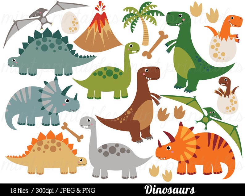 Dinosaur Clipart, Dinosaurs Clip Art, Tyrannosaurus Rex Stegosaurus Triceratops pterodactyl Egg Commercial & Personal BUY 2 GET 1 FREE image 1
