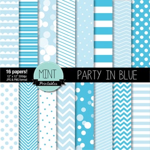 Digital Paper, Blue Scrapbooking, Patterned, Printable Sheets, Backgrounds, Chevron Polka Dots, Baby Shower Boy Blue - BUY 2 GET 1 FREE!