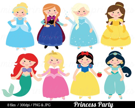 Princess Clipart Anna Elsa Frozen Belle Beauty Ariel Mermaid - Etsy UK