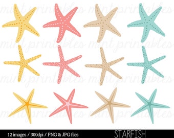 Starfish Clipart Clip Art, Summer Holiday Clipart, Beach, Seaside, Nautical, Ocean, Tropical - Commercial & Personal - BUY 2 GET 1 FREE!