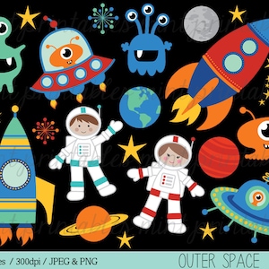 Space Clipart, Rocket Clipart, Spaceship Rocketship Astronaut Alien Outer Space Planets Boy - Commercial & Personal - BUY 2 GET 1 FREE!