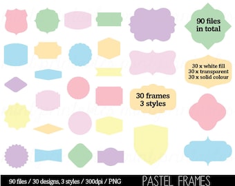 Rainbow pastel Frame Border Clip Art Clipart, Colored Coloured Digital Label Tags Frames - Commercial & personal - BUY 2 GET 1 FREE!
