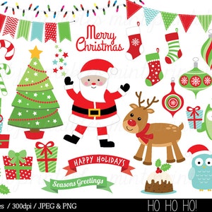 Christmas Clipart, Christmas Clip Art, Reindeer, Festive, Bunting, owl, tree, Merry Clip Art - Commercial & Personal - BUY 2 GET 1 FREE!