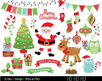 Christmas Clipart, Christmas Clip Art, Reindeer, Festive, Bunting, owl, tree, Merry Clip Art - Commercial & Personal - BUY 2 GET 1 FREE!