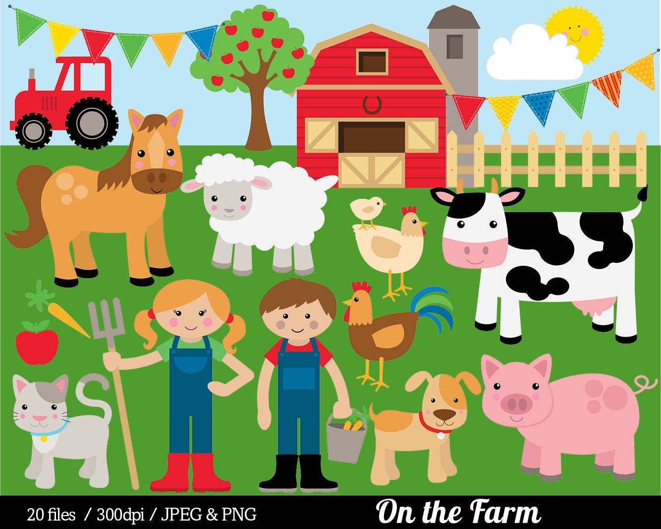 Farm Animal Clipart Farmyard Clip Art Barn Farmer Horse Cow - Etsy Ireland